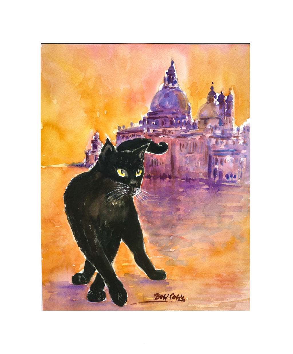 Gatto nero con la chiesa della Salute Venezia