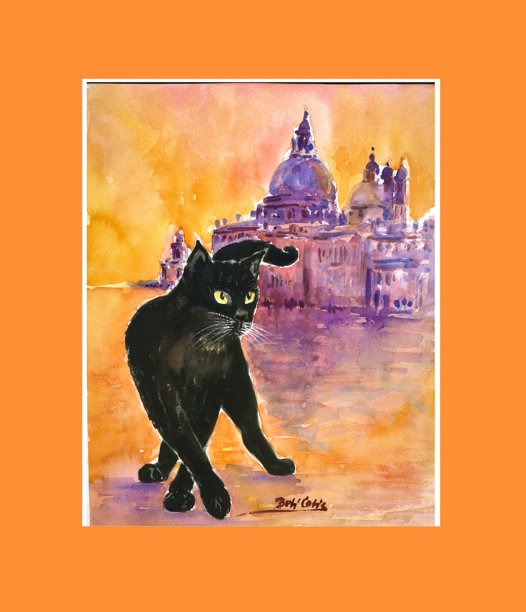 Gatto nero con la chiesa della Salute Venezia