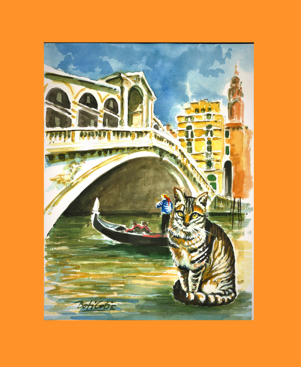 Gatto tigrato con il ponte di Rialto Venezia