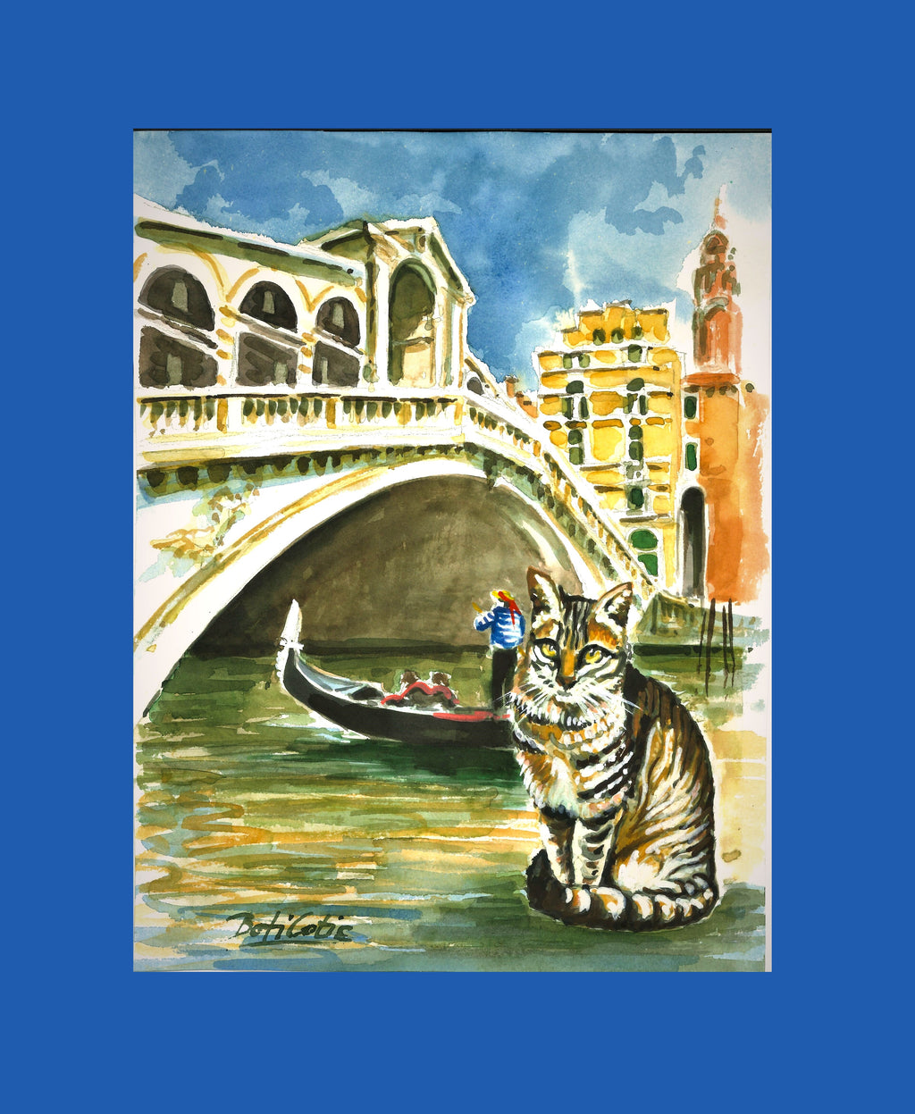Gatto tigrato con il ponte di Rialto Venezia
