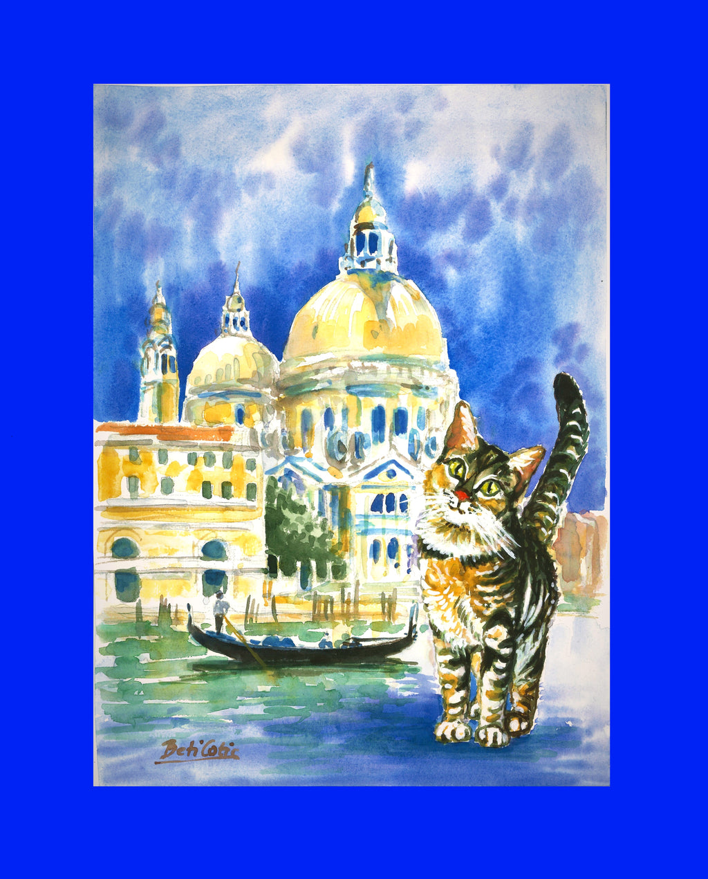 Gatto tigrato con la chiesa della Salute Venezia