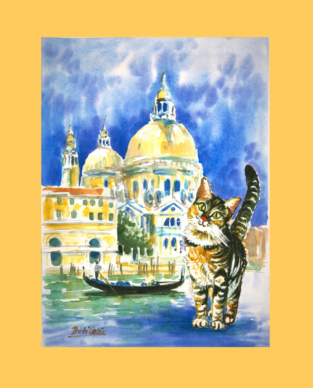 Gatto tigrato con la chiesa della Salute Venezia