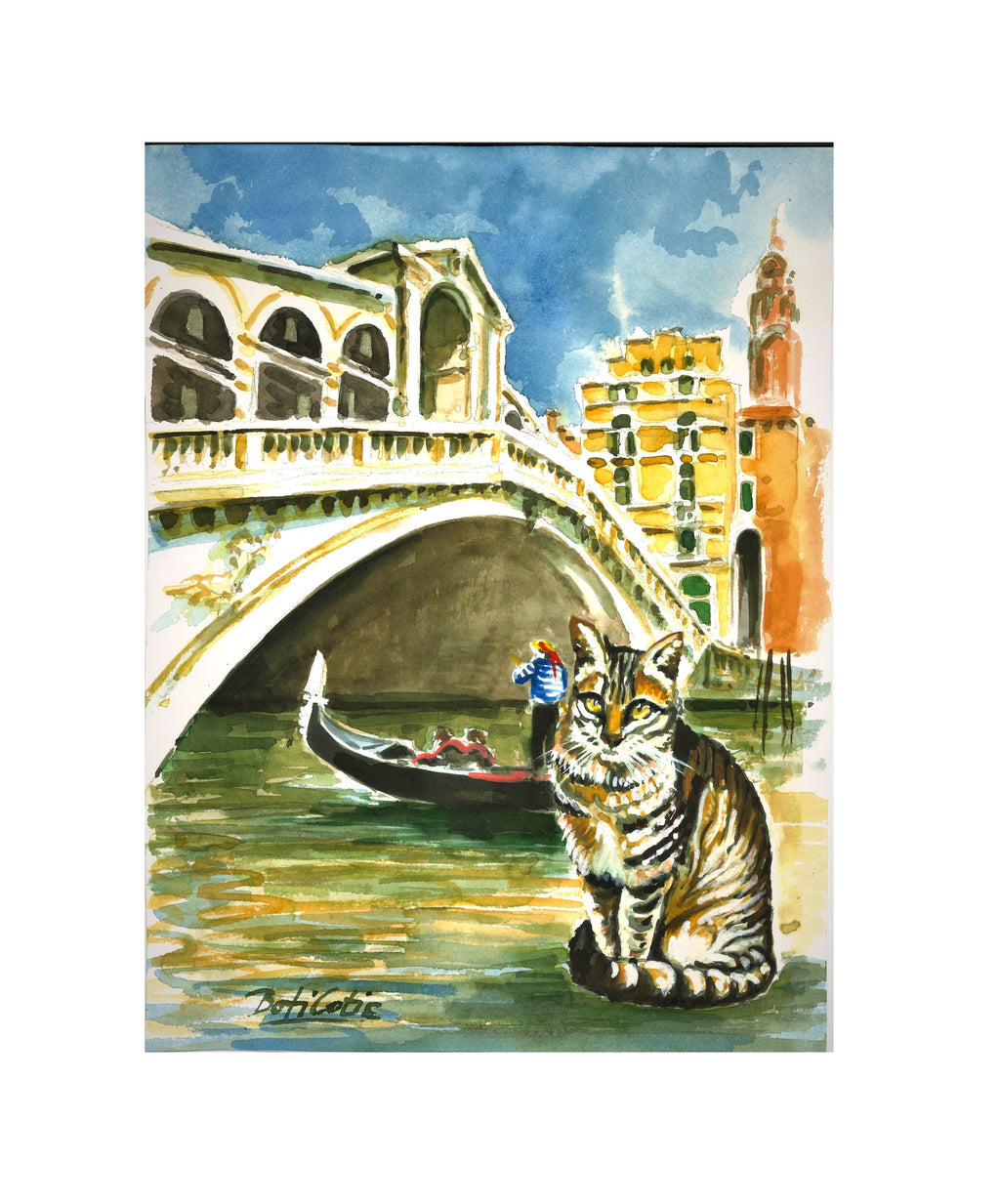 Gatto tigrato con il ponte di Rialto Venezia