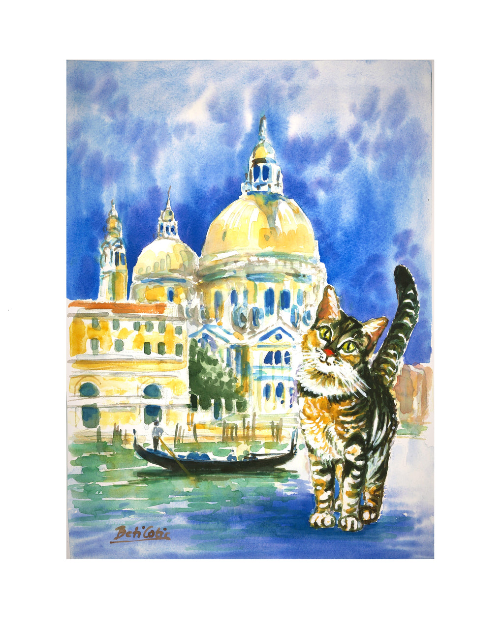 Gatto tigrato con la chiesa della Salute Venezia
